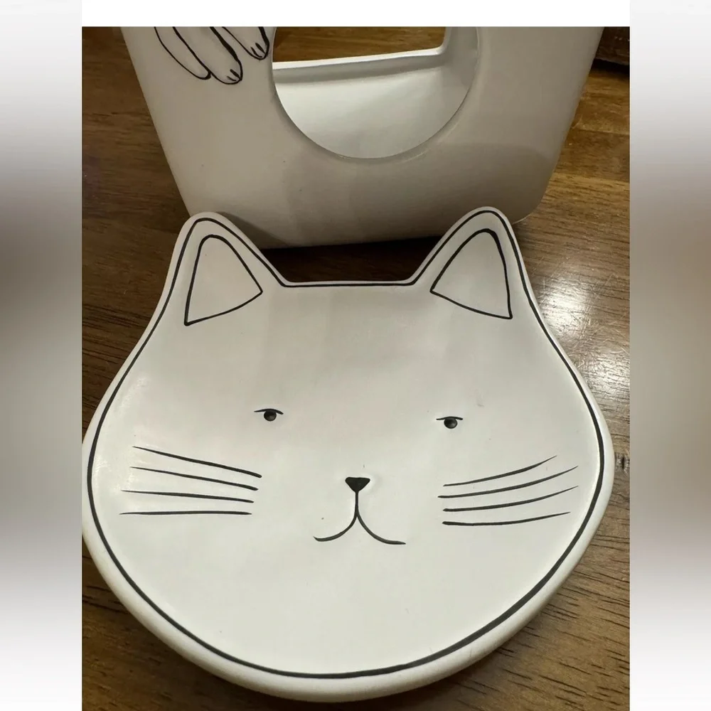 Ceramic tissue box cover white cat KITTIES Soap Dish Set Minimalist